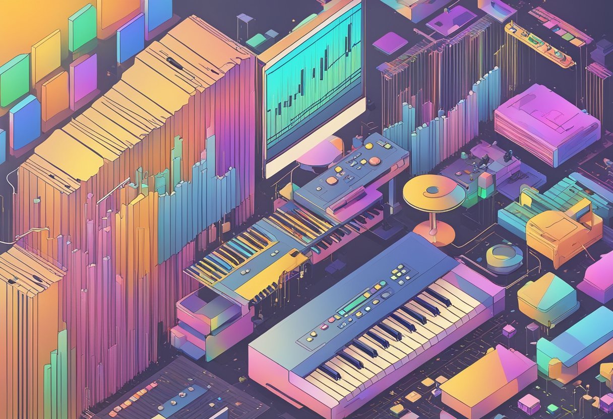 AI software analyzes musical data, generates melodies, and arranges compositions. It then fine-tunes and masters the final product for music creation